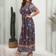 thumbnail image 5 of Vestido hasta el tobillo con estampado de manga corta suelto con cuello en V Vintage bohemio a la moda para mujer Fridja  qw6788, 5 of 9
