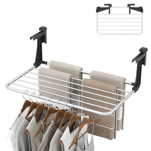 Patiojoy Folding Clothes Drying Rack Portable Laundry Rack with Aluminum Frame Adjustable Brackets