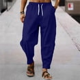 thumbnail image 2 of Men'S Cotton Linen Pants Solid Textured Harem Pants Casual Lightweight Breathable Loose Beach Trousers Summer Spring, 2 of 3