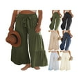thumbnail image 5 of JUNWELL Women Linen Palazzo Lounge Pants High Waist Wide Leg Pants Summer Boho Beach Hippie Pants, 5 of 5