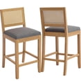 thumbnail image 2 of French Country Bar Stools Set of 2, Grey Rattan Counter Height Stools, Linen Upholstered, Farmhouse Wooden Barstools with Cane Back, Kitchen Island Chairs, Sillas para Barra de Cocina (Gray, 2 Pcs), 2 of 7