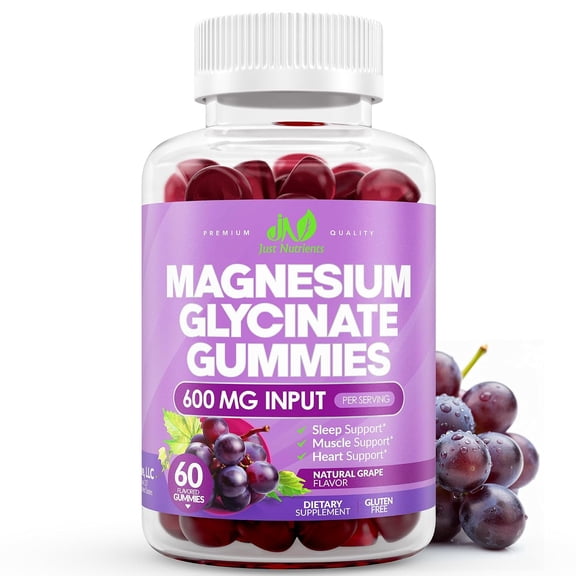 Magnesium Glycinate 600mg Gummies - Natural Grape Flavor - 60 count