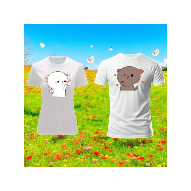 Playera Blusa Duo De Bubu y Dudu Besos De Corazones Diseños Divertidos Color Blanco Talla Chica Marca Emil SaEs