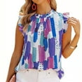 thumbnail image 1 of Ensembles de Femmes Femmes de Dégagement d'Été Tendance Col Rond Imprimé Couleur Décontracté Tee Tops Bleu L, 1 of 8