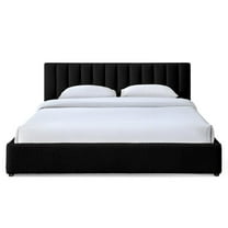 Omax Decor Jaxon Upholstered Platform King Bed in Black Boucle Fabric
