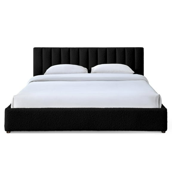 Omax Decor Jaxon Upholstered Platform King Bed in Black Boucle Fabric
