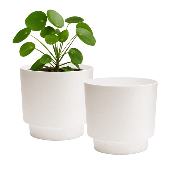 Bloem Harlow 10" Plastic Cachepot - Modern Indoor/Outdoor, Lightweight Planter, Vanilla Bean 2-Pack