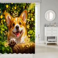 thumbnail image 2 of Manfei Corgi Dog Corgi Shower Curtain 72Wx72L, Neon Doodle Bathroom Curtain, Green Gold, 2 of 5