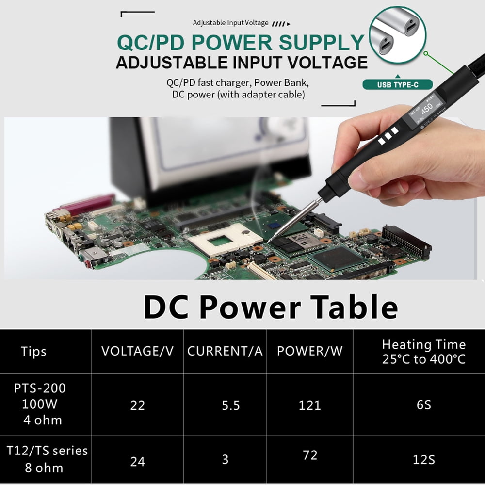 Electric soldering iron table,Iron Table Pen Pd2.0/3.0 Auto Function Iron Esp32 Type-c Support Max 100w Source Pen Type C Oled Display 0.96inch Oled Pd2.0/3.0 Protocol Display Iron Esp32 Open