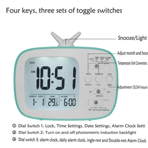 Led Digital Electronic Alarm Clock Back light Time Calendar Thermometer 