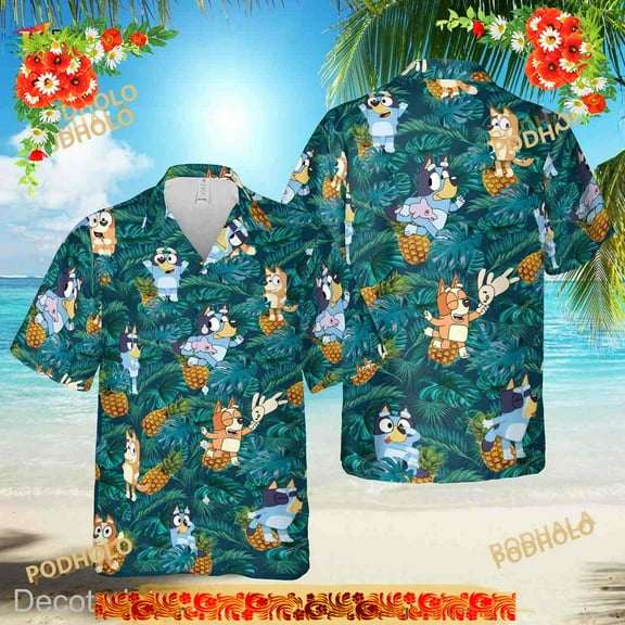 Bluey Funny Hawaiian Shirt, Funny BlueY Shirt, BlueY Beach Shirts