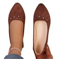 thumbnail image 2 of HTHLVMD Chaussures de Bureau, Escarpins de Travail pour Femmes, Chaussures Minimalistes en Suède, Chaussures à Enfiler pour la Marche pour Femmes, Escarpins en Suède à Talon Bas pour Femmes, Chaussures Décontractées à Bout Pointu Ornées de Rivets, Brun 6, 2 of 5