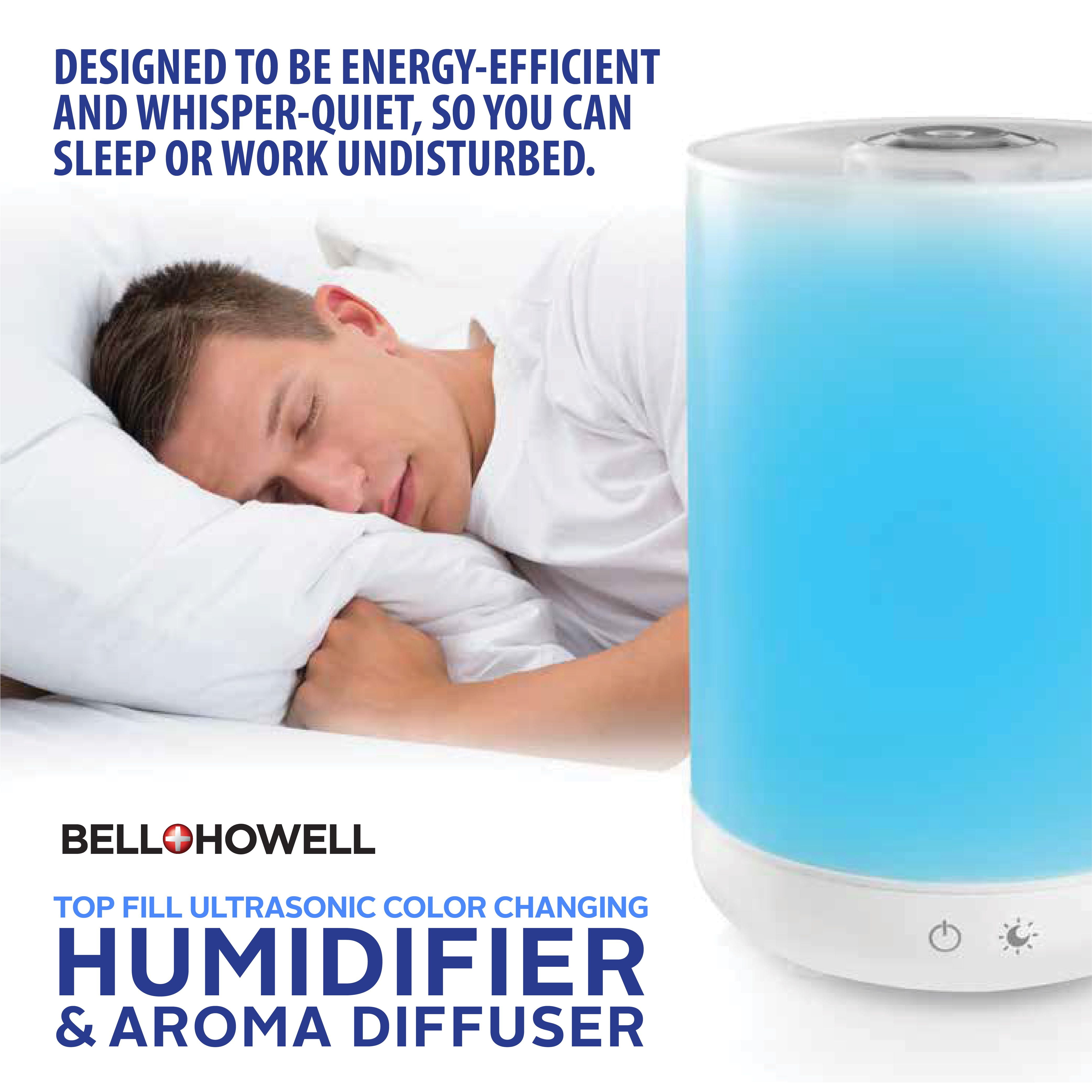 Top Fill Humidifier Ultrasonic Aroma Diffusing Color Changing Humidifier Bell + Howell, 7 Color Night Light-As Seen on TV