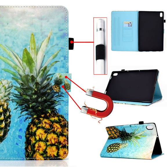 SaniMore for iPad 10th Generation 10.9" 2022 Magnetic Case, PU Leather Case with Card Slot & Kickstand Pencil Holder Shockproof Protective Case for iPad 10th Generation Women Men, Pineapple