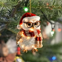 Christmas Owl Ornaments - Cute Hanging Owl with Glasses Pendant for Xmas Tree Decorations, Holiday Home Indoor Outdoor Party Decor and New Year Celebration