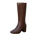 thumbnail image 2 of Women’s Square Toe Knee High Boots, Faux Leather Block Heel Tall Boots, Side Zipper Fashion Dress Boots, 2 of 5