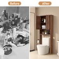 thumbnail image 4 of YOCWO Over The Toilet Storage Cabinet, Mid Century Storage Cabinet Over Toilet with 2 Doors and Open Shelf, Home Space Saver for Bathroom, Living Room, Walnut, 4 of 8