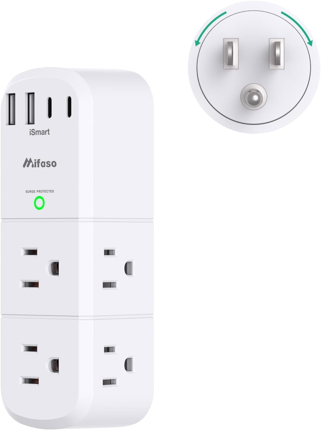 RGHJAR-Surge Protector Outlet Extender with Rotating Plug, 6 AC Multi Plug Wall Outlets and 4 USB Ports, 1800 Joules, Swivel Power Strip Electrical Splitter for Home Decor Apartment Dorm Room Essenti