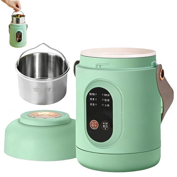 Multifunctional Health Pot - 500W Portable Mini Electric Cooker with Ceramic Glaze Inner Pot & Steamer, 12-Hour Reservation, Rice, Soup, Steaming & Daily Cooking (Green-800ml)