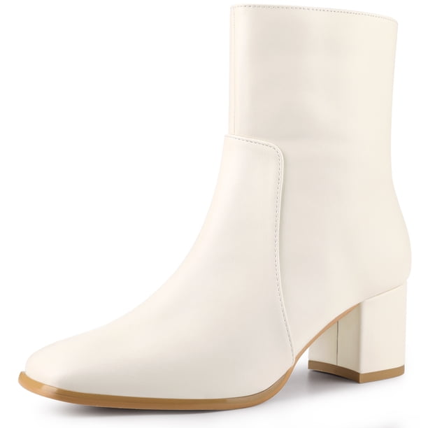 Botines de mujer con tacón cuadrado y cremallera lateral Crema 41