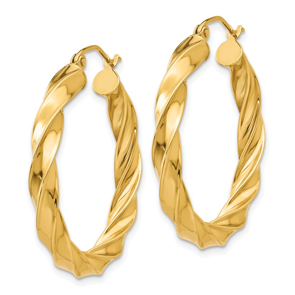 14k Yellow Gold Hollow Polished Hinged post Light Twisted Hoop Earrings Measures 31x30mm Wide 4mm Thick Jewelry Gifts fo - image 3 of 7