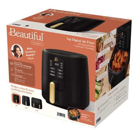 Beautiful 3 Qt Air Fryer with TurboCrisp Technology, EverGood Ceramic Nonstick Coating, Black Sesame by Drew Barrymore NEEDS CLEANING