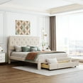 thumbnail image 2 of Tcbosik Velvet Storage Bed Queen Size Upholstered Platform Bed with a Big Drawer - Beige, 2 of 9