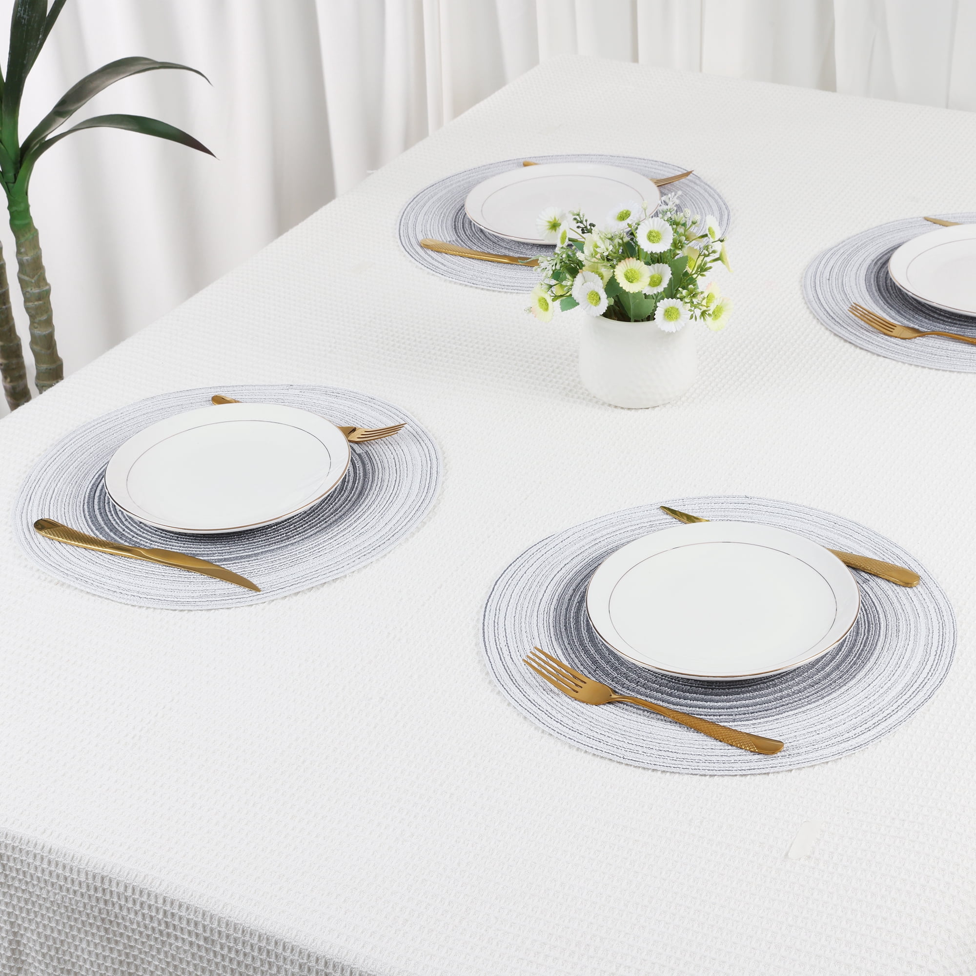 Unique Bargains Set of 6 Rattan Placemats for Dining Table Dark Gray