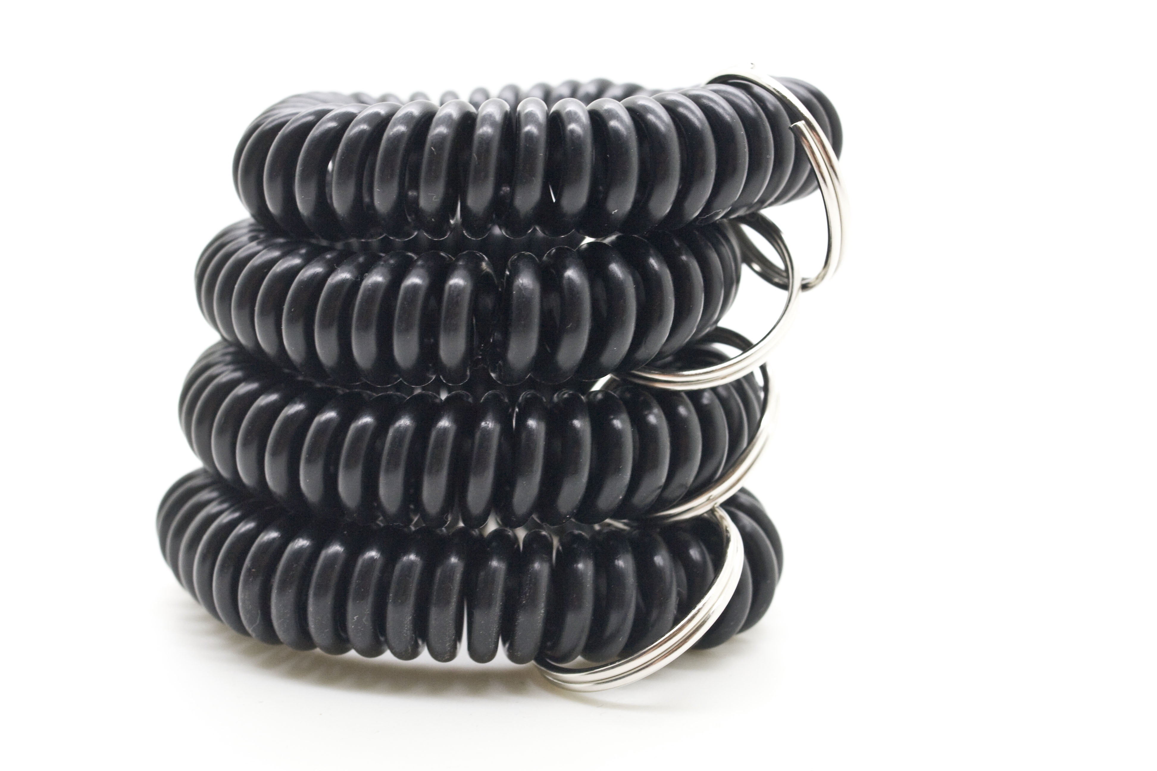 100pcs Black Color Soft Spring Spiral Wrist Coil Elastic Wrist Band Key Ring Chain by OnDepot