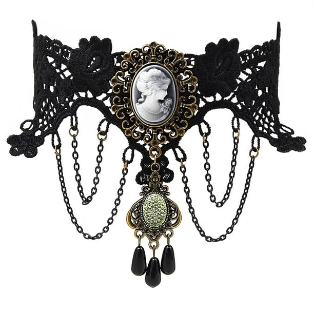 Collar de gargantilla victoriana vintage gótica, gargantilla de terciopelo negro, regalo de joyería vintage gótica para mujeres, regalo de Navidad para niñas, madre, amigas