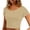 #0156-Beige, variant on Women Solid Scoop Neck Slim Fit Short Sleeve Stretchy Basic Cropped Tee Top Multiple Solid Color Options Casual Going Out Summer Shirt Gift
