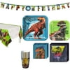 Party City Jurassic World Tableware Kit and Supplies, with Table Covers, Plates, Cups, Napkins, Utensils, and More