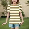 thumbnail image 2 of Umbreon Toddler Girls Summer T Shirts Striped Print Short Sleeve Top Kids Solid Color Puff Sleeve Cre W Neck Blouse 4-15 Years, 2 of 5
