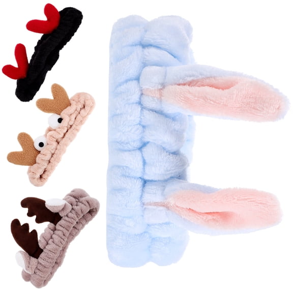 ELAYARD 4Pcs Stretchy Spa Headbands for Face Washing Soft Plush Hair Bands in Assorted Colors