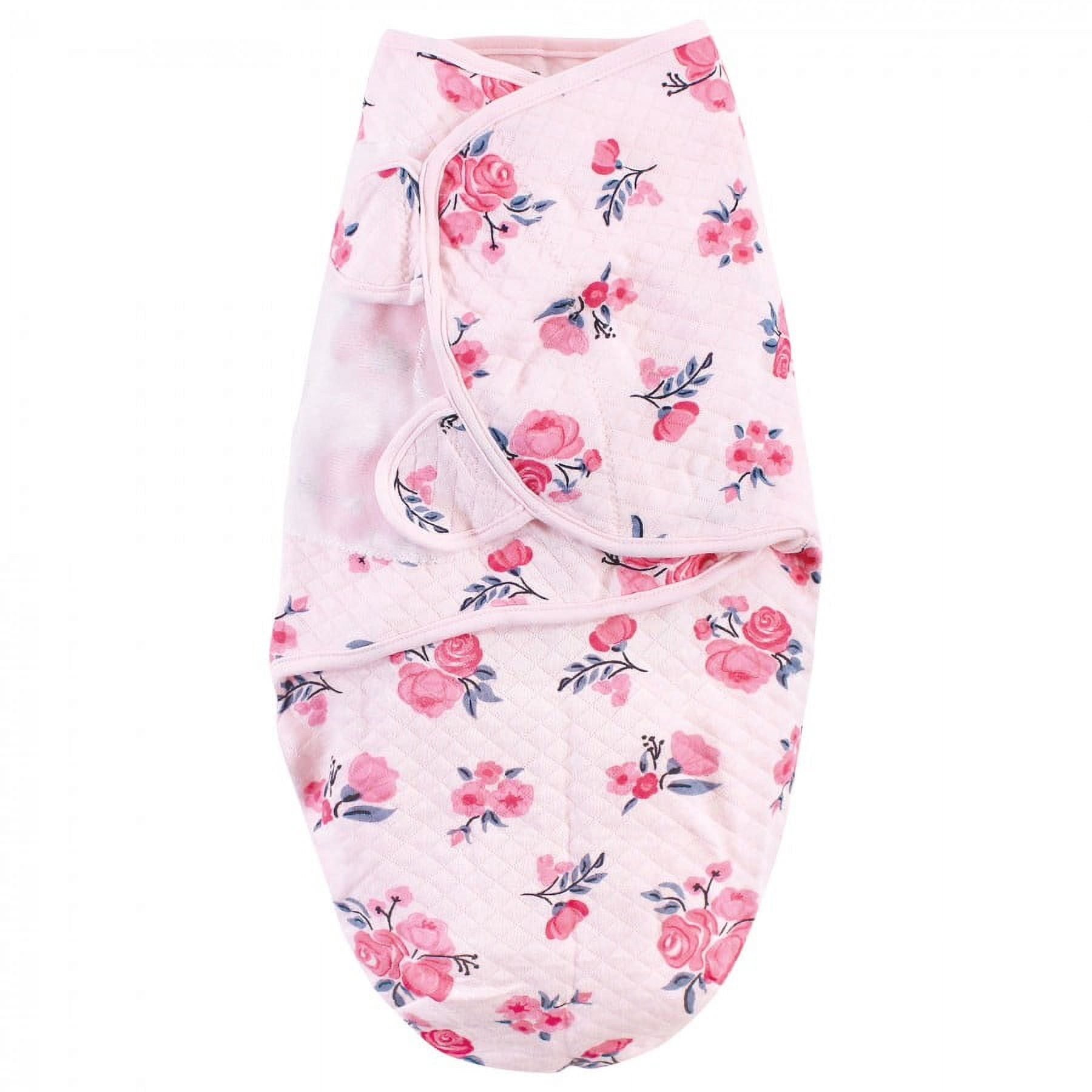 Hudson Baby Infant Girl Quilted Cotton Swaddle Wrap 3pk, Pink Navy Floral, 0-3 Months
