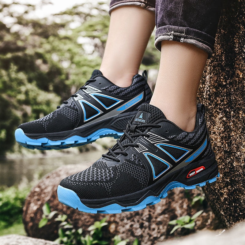Men Summer Anti Slip Hiking Shoes Ultra Light Breathable Mesh Sneakers Shockproof Wear Resistant Outdoor Trekking Shoes for Mountain Walking Wilderness Outdoor Sports