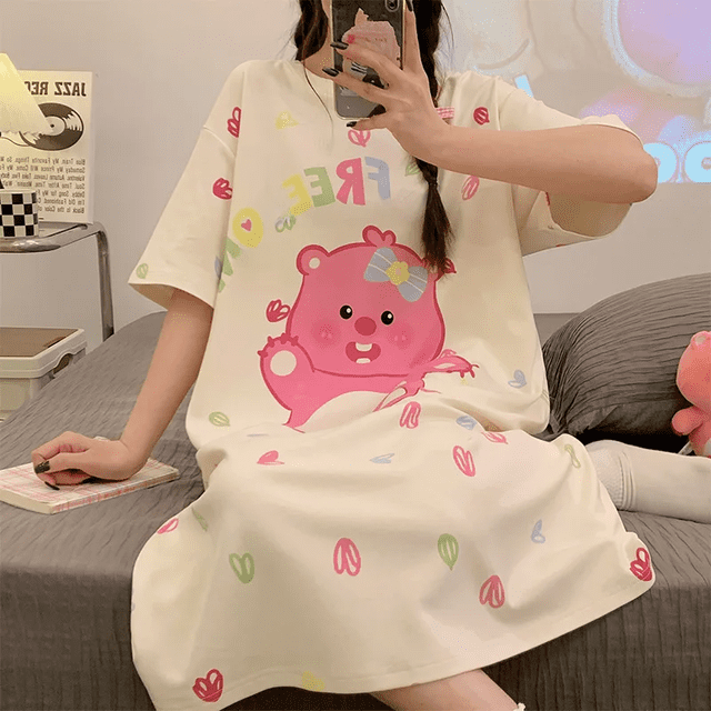 Vestido de dormir de algodón de verano para mujer, vestido de manga corta de largo medio, ropa de dormir de estilo veraniego, ropa para el hogar, nueva llegada 2024