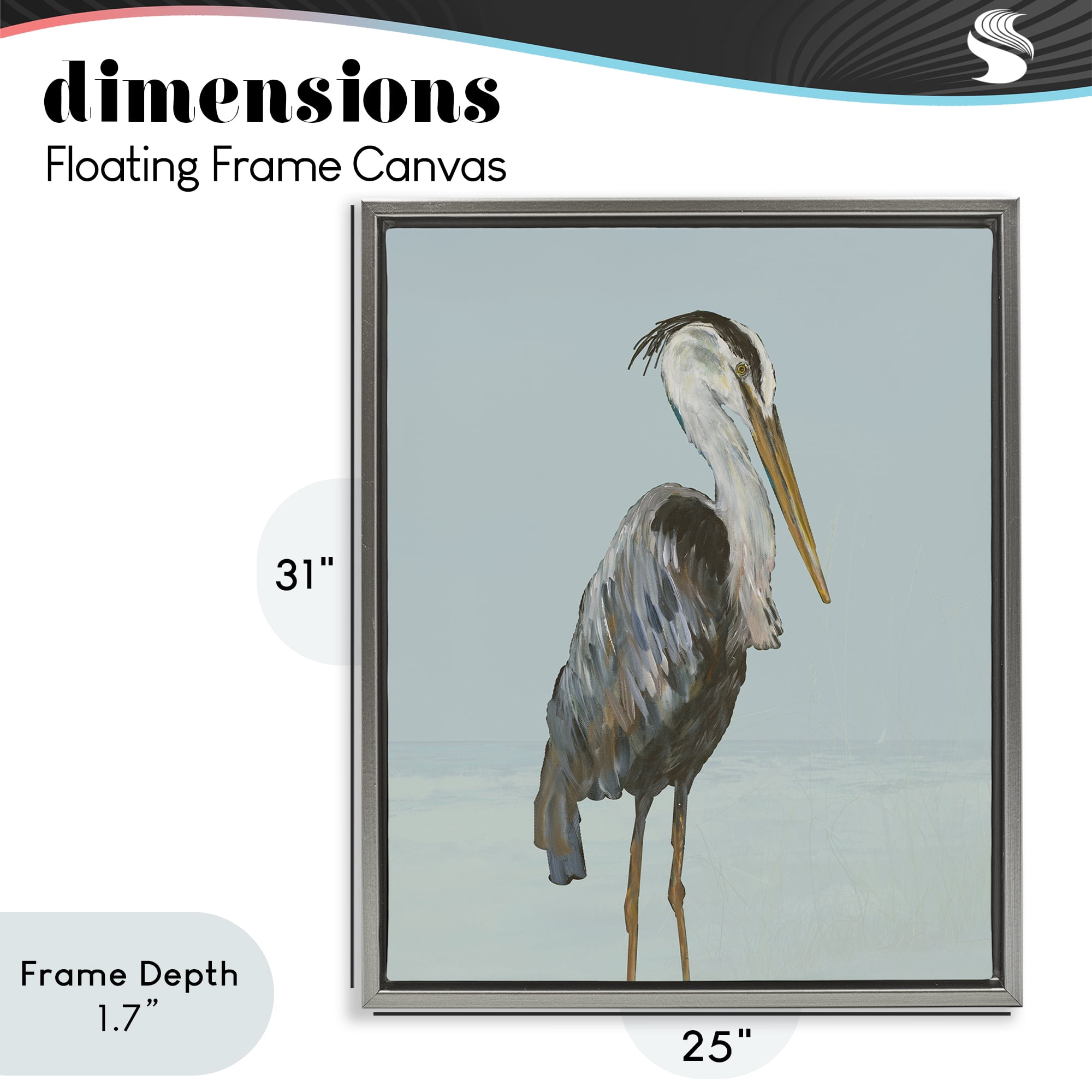 Stupell Industries Coastal Pelican Muted Blue Gray Framed Floater Canvas Wall Art, design by Julie DeRice