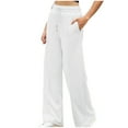 thumbnail image 2 of LEBONYARD Womens Pants Clearance,Women Plus Size Cotton Linen Wide Leg Trouser,Fashion Womens Casual Solid Color Pants Straight Wide Leg Trousers Pants White L, 2 of 6