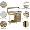 thumbnail image 3 of QISHENSHUI Garden Potting Bench Potting Table ACQ Lumber Wood Outdoor Work Station Work Bench Planting with Cabinet & Drawer & Top Shelf & Lower Shelf Light Green, 3 of 11