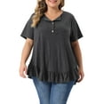 thumbnail image 2 of DARING DIVA Women's Plus V Neck Button Up Ruffled Hem Blouse Tops 1X Dark Gray, 2 of 6
