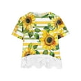 thumbnail image 3 of AJTQTH Tees for Girls Crewneck Short-Sleeved Tops Stylish Cute Floral Printed Tshirts Lace Patchwork Outfits for Summer Casual School Holiday Yellow 7 Years, 3 of 4