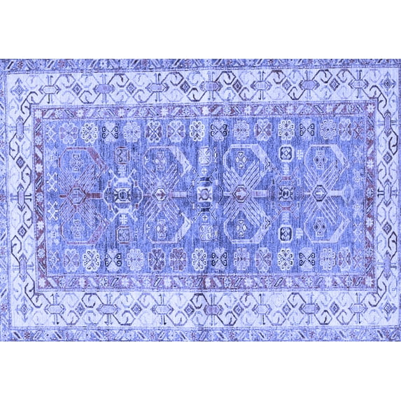 Ahgly Company Machine Washable Indoor Rectangle Oriental Blue Traditional Area Rugs, 7' x 10'