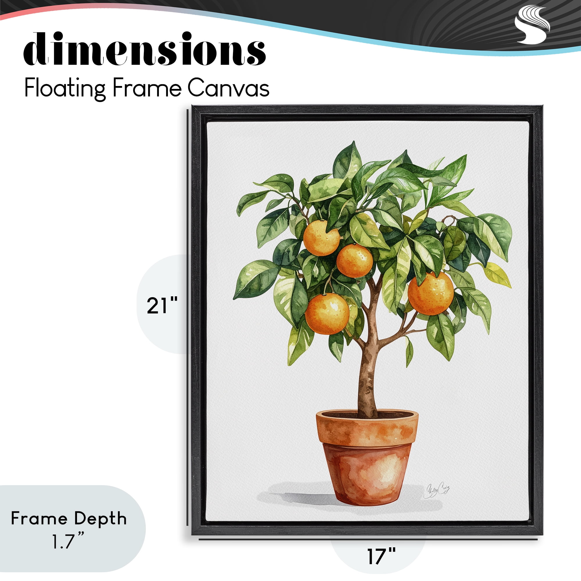 Stupell Industries Potted Orange Tree Black Framed Floater Canvas Wall Art, design by Shelly Craig
