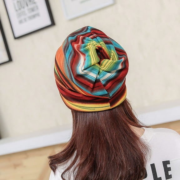 EQWLJWE Women Stripe Hat Ruffle Cancer Hat Beanie Scarf Collar Turban Head Wrap Cap