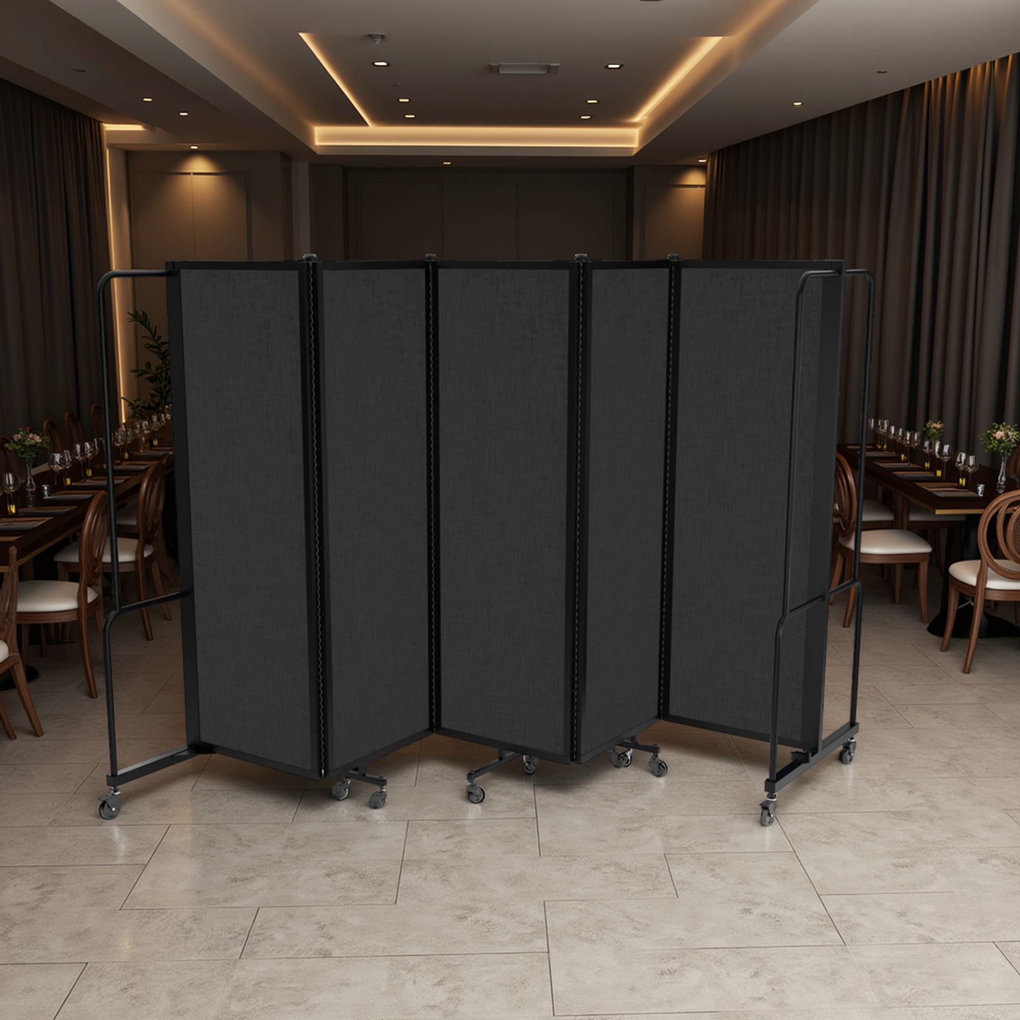 Hampden Furnishings Otis Collection Portable Room Divider, 5 Black Panels, Black Frame