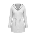 thumbnail image 6 of Womens Zip up Long Hoodie - Lightweight Soft Fleece Front Zipper Hooded Jackets with Side Pockets Tie Waist Loose Casual Long Sleeve Winter Coats White XXL, 6 of 7