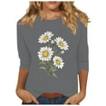 thumbnail image 2 of Fznquz Floral Women's Blouse Gray 3/4 Sleeve Crew Neck Tees Soft Spring Summer Casual Women Tops XXXL, 2 of 4