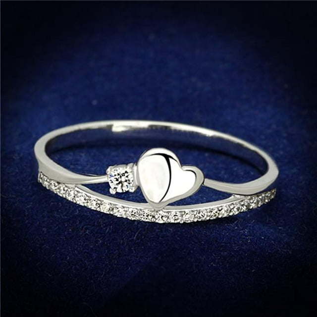 Alamode TS111-8 Women Rhodium 925 Sterling Silver Ring with AAA Grade CZ in Clear - Size 8