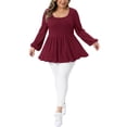 thumbnail image 2 of Agnes Orinda Plus Size Blouses for Women Scoop Neck Long Sleeve Peplum Knit Top 2X Wine Red, 2 of 6